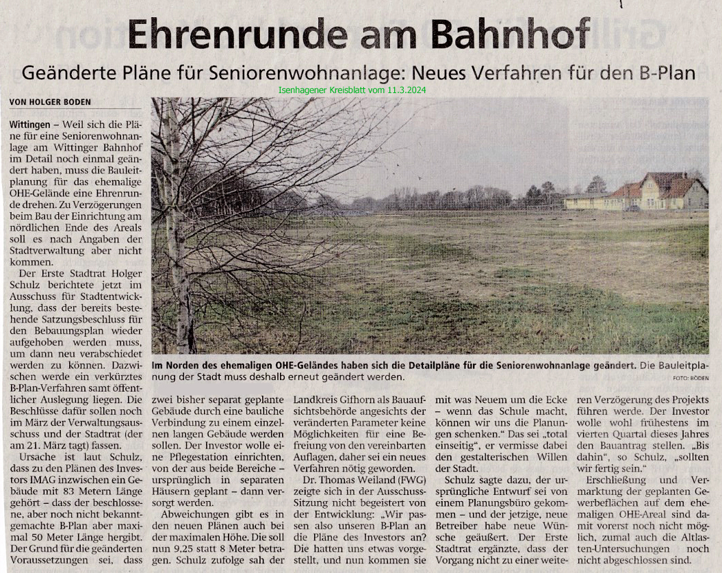Bebauungsplanänderung Seniorenwohnheim in Wittingen